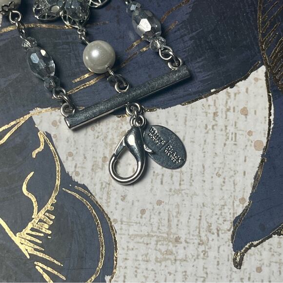 Estate WHBM Silver Crystal Flower and Faux Pearl Necklace and Bracelet Set - Picture 7 of 16